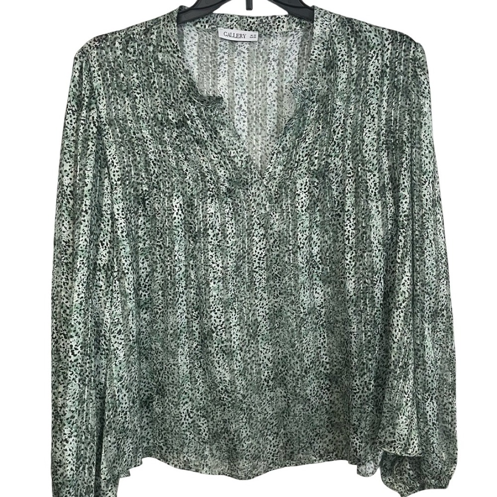 Gallery Dunnes Stores Green Animal Print Blouse Top UK 22 EUR 50